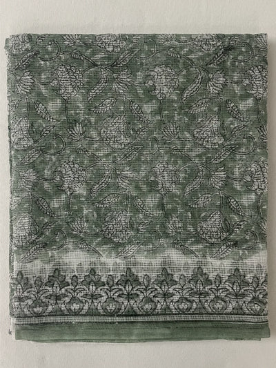 Mint Green Kota Doria Hand Block Printed Unstitched Suit Set