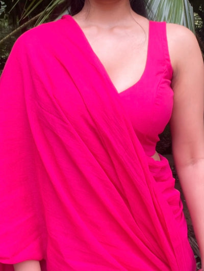 Hot Pink Handwoven Mul Mul Cotton Saree With Tassels