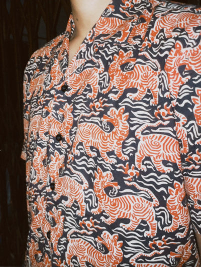 Shenlong Black and Red Handblock Printed Shirt