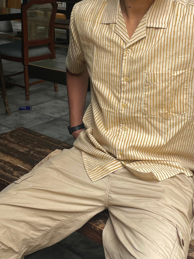 Classic Yellow Striped Handblock Printed Shirt