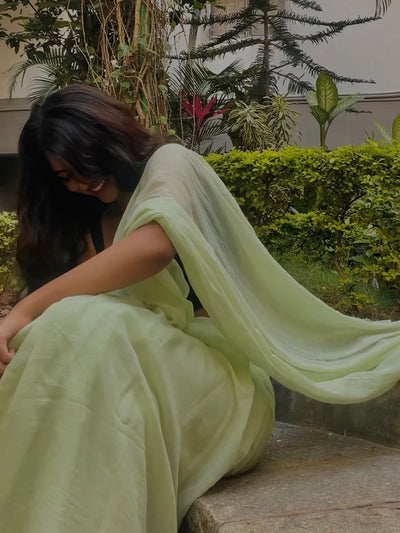 Kaira Pistachio Green Handwoven Mul Mul Cotton Saree