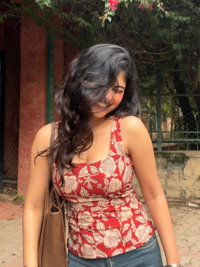 Gul Bagru Hand Block Printed Closed Back Tie- Top