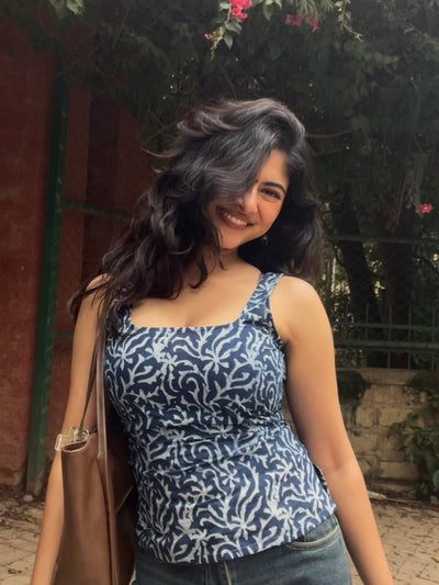 Aavya Hand Block Printed Closed Back Tie Top