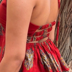 Aanya Red Halter Neck Drawstring Top