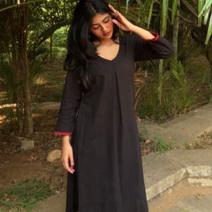 Alizeh Black & Red A-Line Cotton Kurta Set