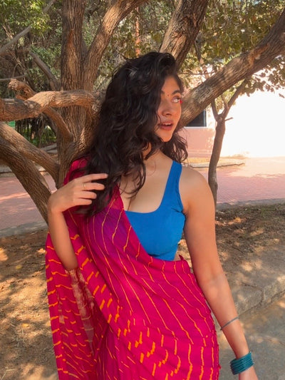 Ivaanya Pink Leheriya Chiffon Saree