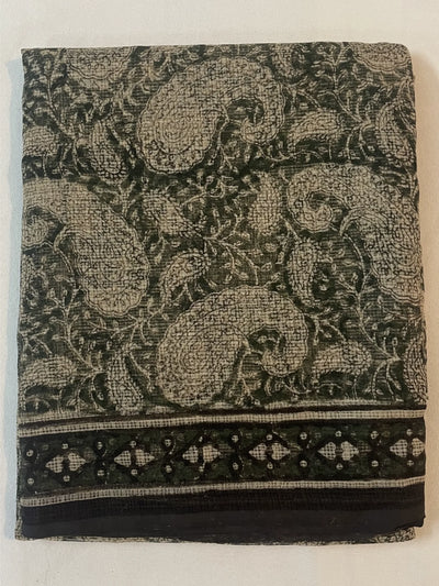 Hunter Green Kota Doria Hand Block Printed Unstitched Suit Set