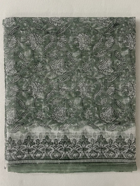 Mint Green Kota Doria Hand Block Printed Unstitched Suit Set