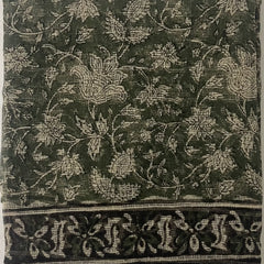 Hunter Green Kota Doria Flower Hand Block Printed Unstitched Suit Set