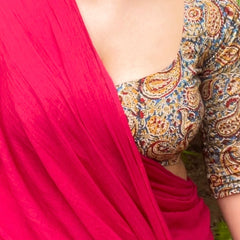 Rekhta Kalamkari Scoop Neck Blouse With Elbow Length Sleeves