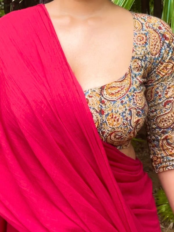 Rekhta Kalamkari Scoop Neck Blouse With Elbow Length Sleeves
