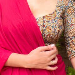 Rekhta Kalamkari Scoop Neck Blouse With Elbow Length Sleeves