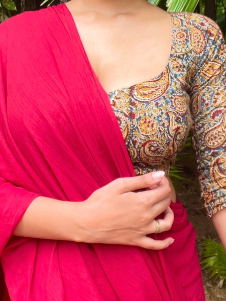 Rekhta Kalamkari Scoop Neck Blouse With Elbow Length Sleeves