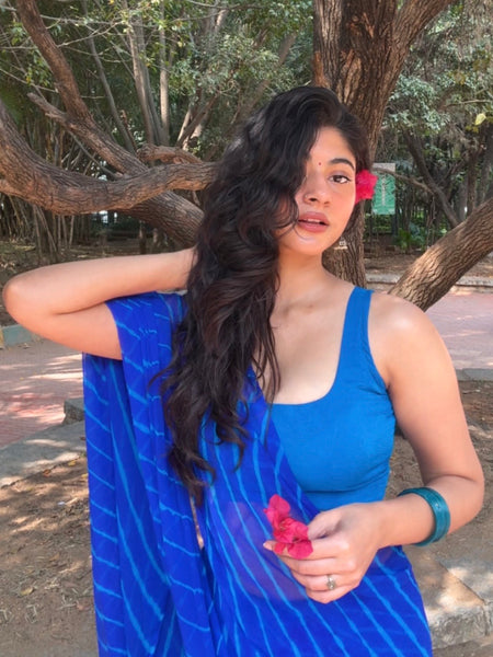 Evaara Blue Leheriya Chiffon Saree
