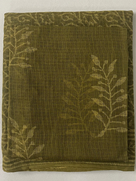 Olive Yellow Kota Doria Hand Block Printed Unstitched Suit Set