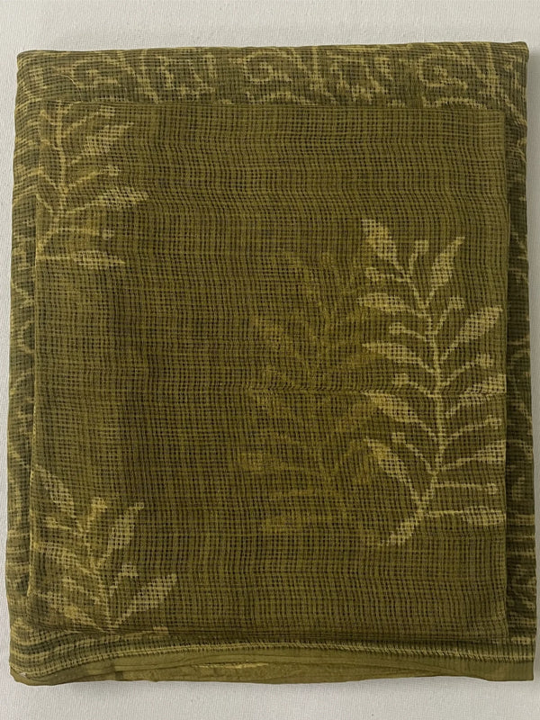 Olive Yellow Kota Doria Hand Block Printed Unstitched Suit Set