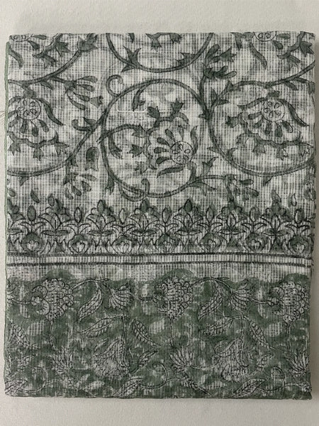 Pista Green Kota Doria Hand Block Printed Unstitched Suit Set