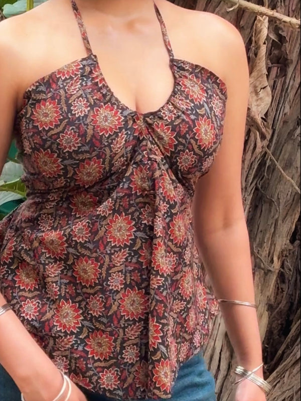 Chaaya Black Halter Neck Drawstring Top