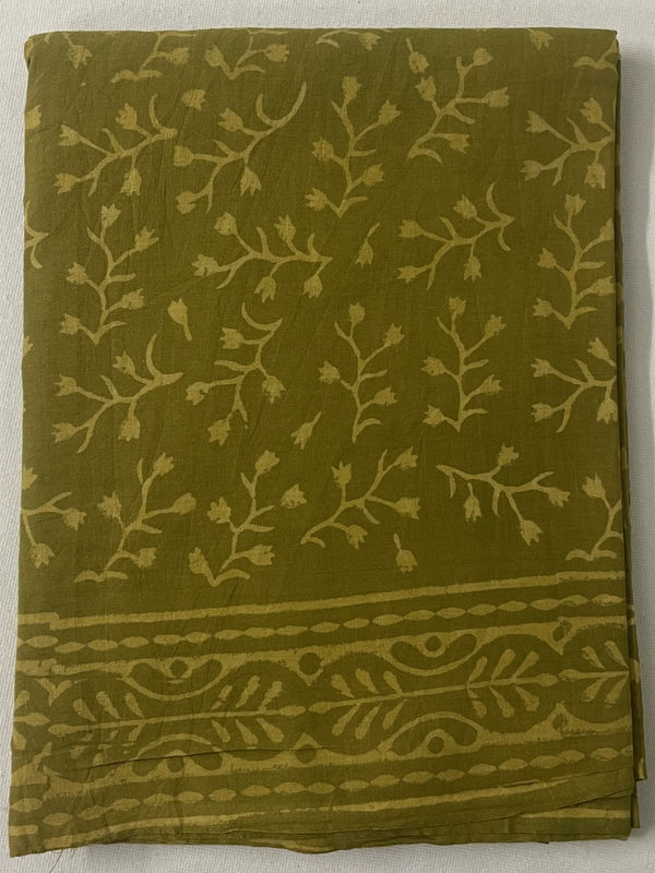 Olive Yellow Kota Doria Hand Block Printed Unstitched Suit Set