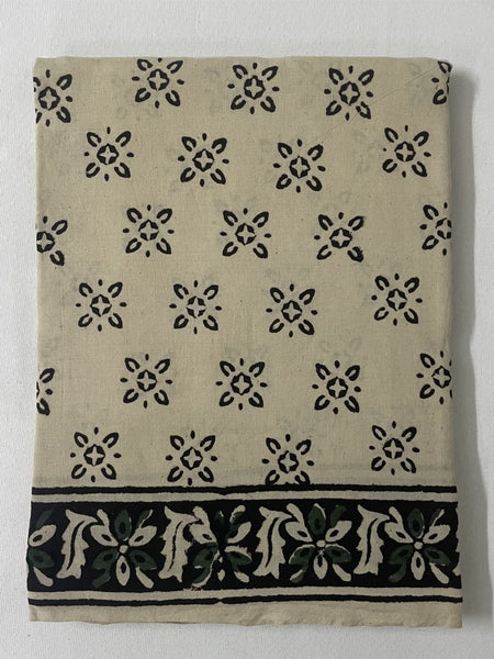 Hunter Green Kota Doria Flower Hand Block Printed Unstitched Suit Set