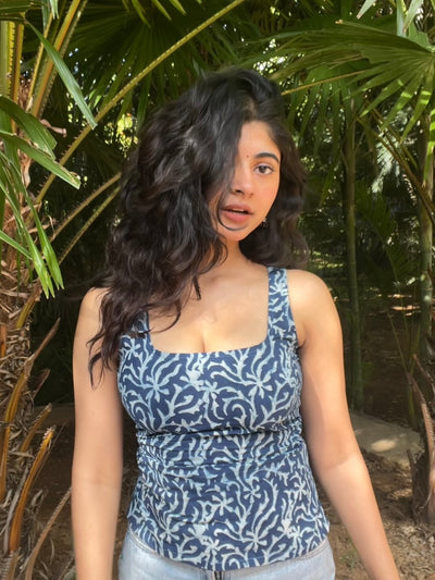 Aavya Hand Block Printed Closed Back Tie Top