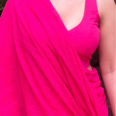 Hot Pink Handwoven Mul Mul Cotton Saree With Tassels