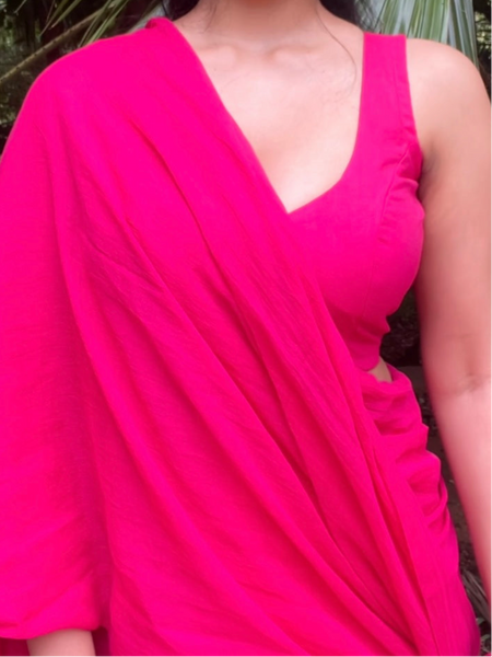 Hot Pink Handwoven Mul Mul Cotton Saree With Tassels