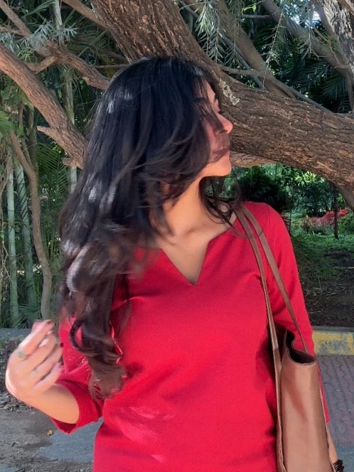 Amara Red Cotton Straight Kurta Set