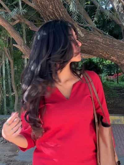 Amara Red Cotton Straight Kurta Set