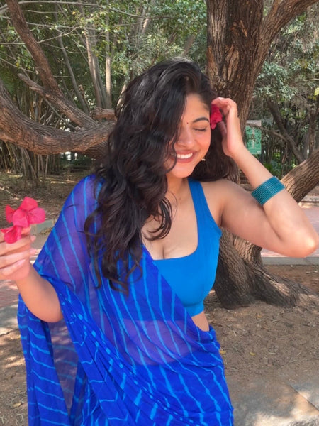Evaara Blue Leheriya Chiffon Saree