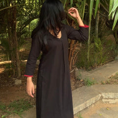 Alizeh Black & Red A-Line Cotton Kurta Set