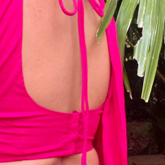 Hot Pink Leaf Neck Blouse