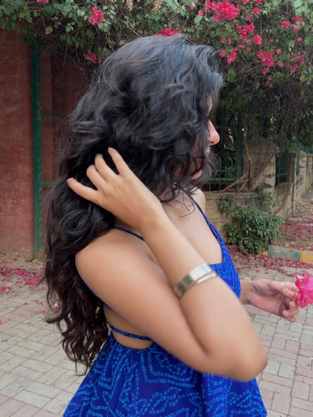 Mira Blue Bandhani Flowy Tie Back Top