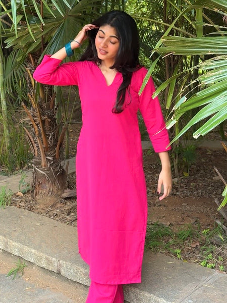 Roop Pink Cotton Straight Kurta Set