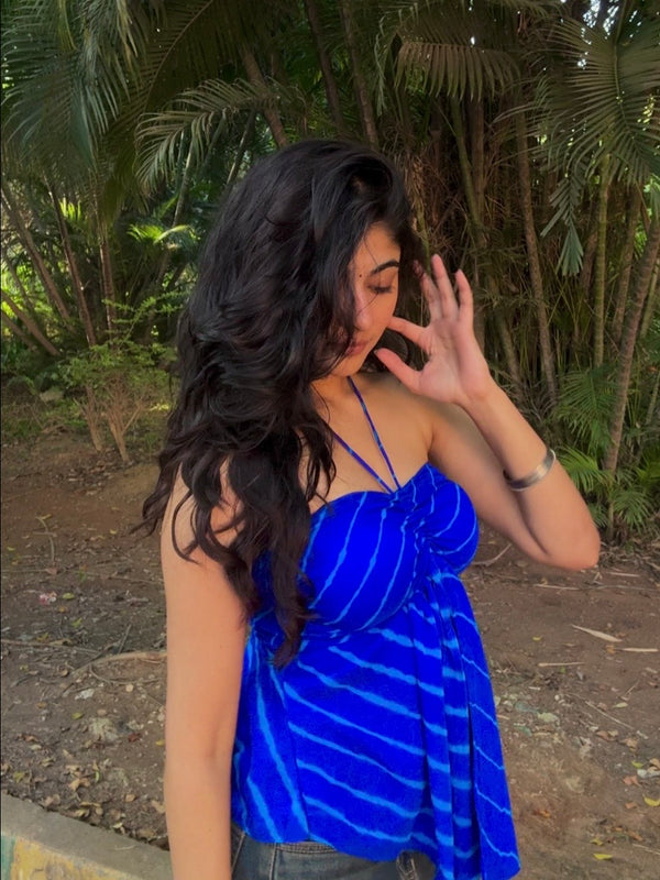 Evaara Blue Leheriya Mermaid Top (Padded)