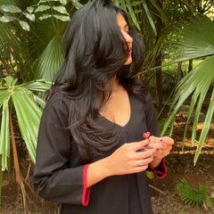 Alizeh Black & Red A-Line Cotton Kurta Set