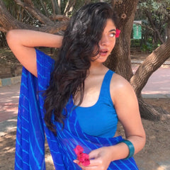 Evaara Blue Leheriya Chiffon Saree