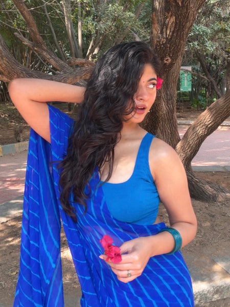 Evaara Blue Leheriya Chiffon Saree