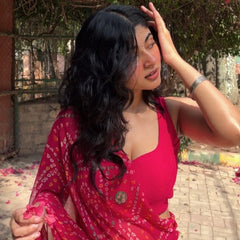 Pink Bandhani Chiffon Saree