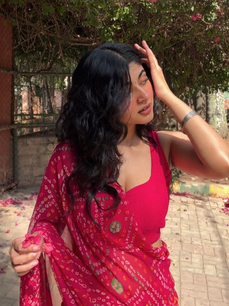 Pink Bandhani Chiffon Saree