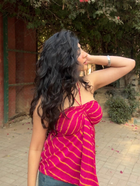 Ivaanya Pink Leheriya Mermaid Top (Padded)