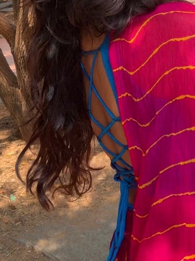 Ivaanya Pink Leheriya Chiffon Saree