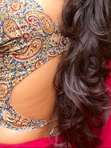 Rekhta Kalamkari Scoop Neck Blouse With Elbow Length Sleeves