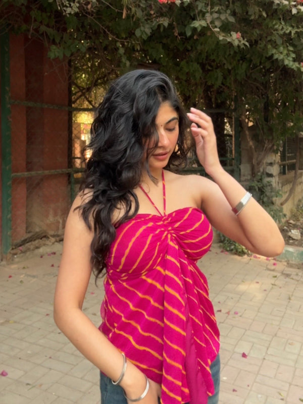 Ivaanya Pink Leheriya Mermaid Top (Padded)