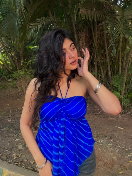 Evaara Blue Leheriya Mermaid Top (Padded)