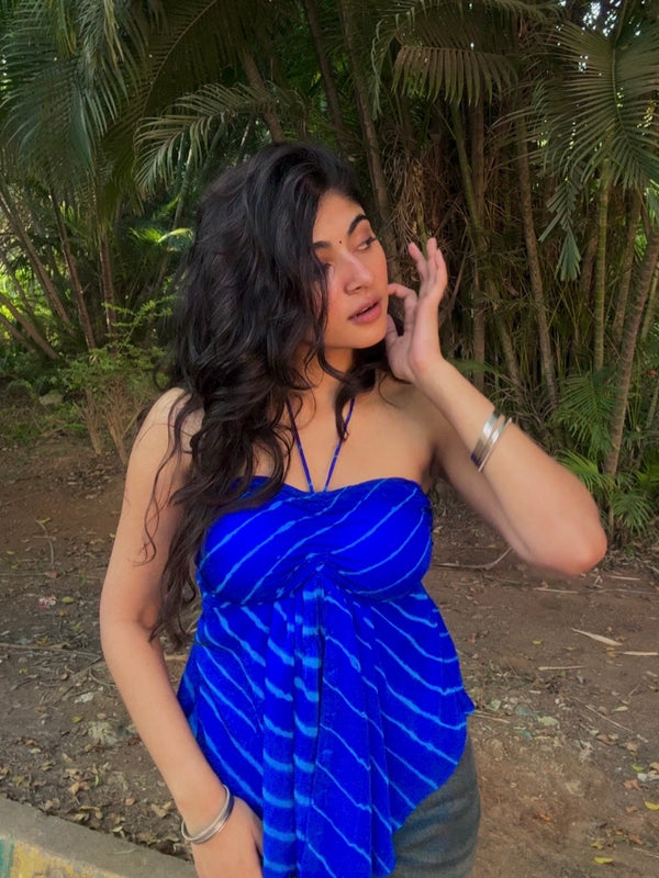 Evaara Blue Leheriya Mermaid Top (Padded)