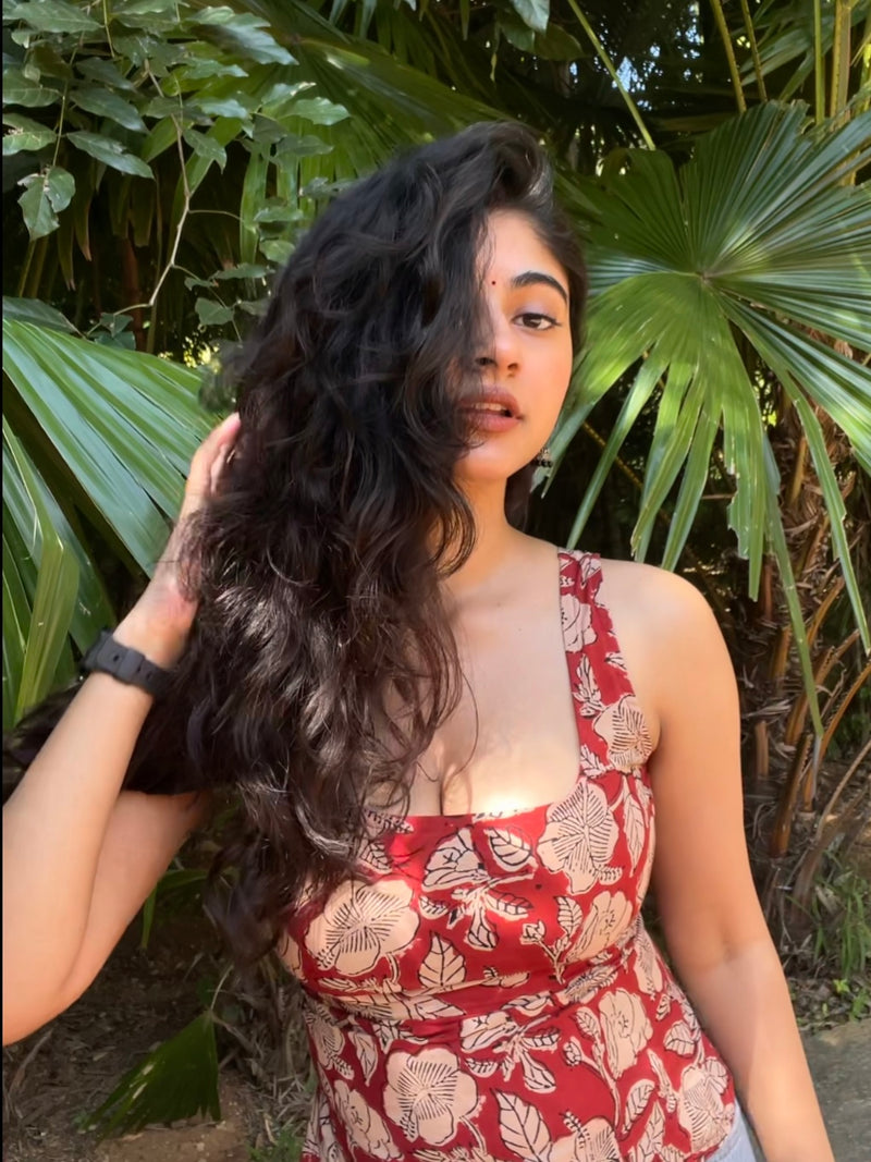 Gul Bagru Hand Block Printed Closed Back Tie- Top