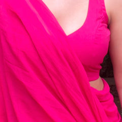 Hot Pink Leaf Neck Blouse