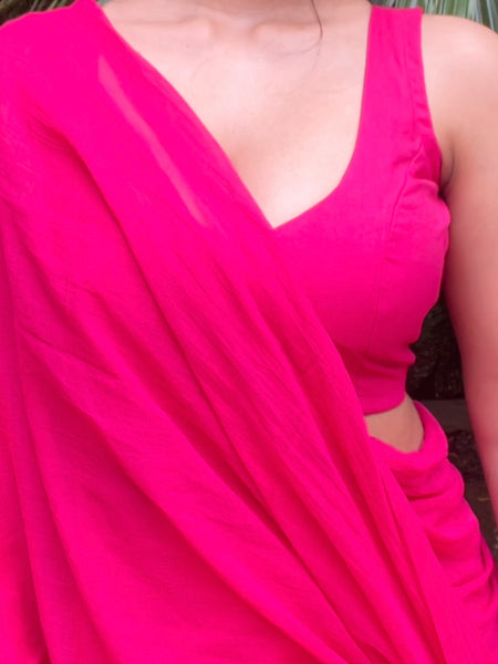 Hot Pink Leaf Neck Blouse