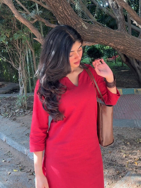 Amara Red Cotton Straight Kurta Set